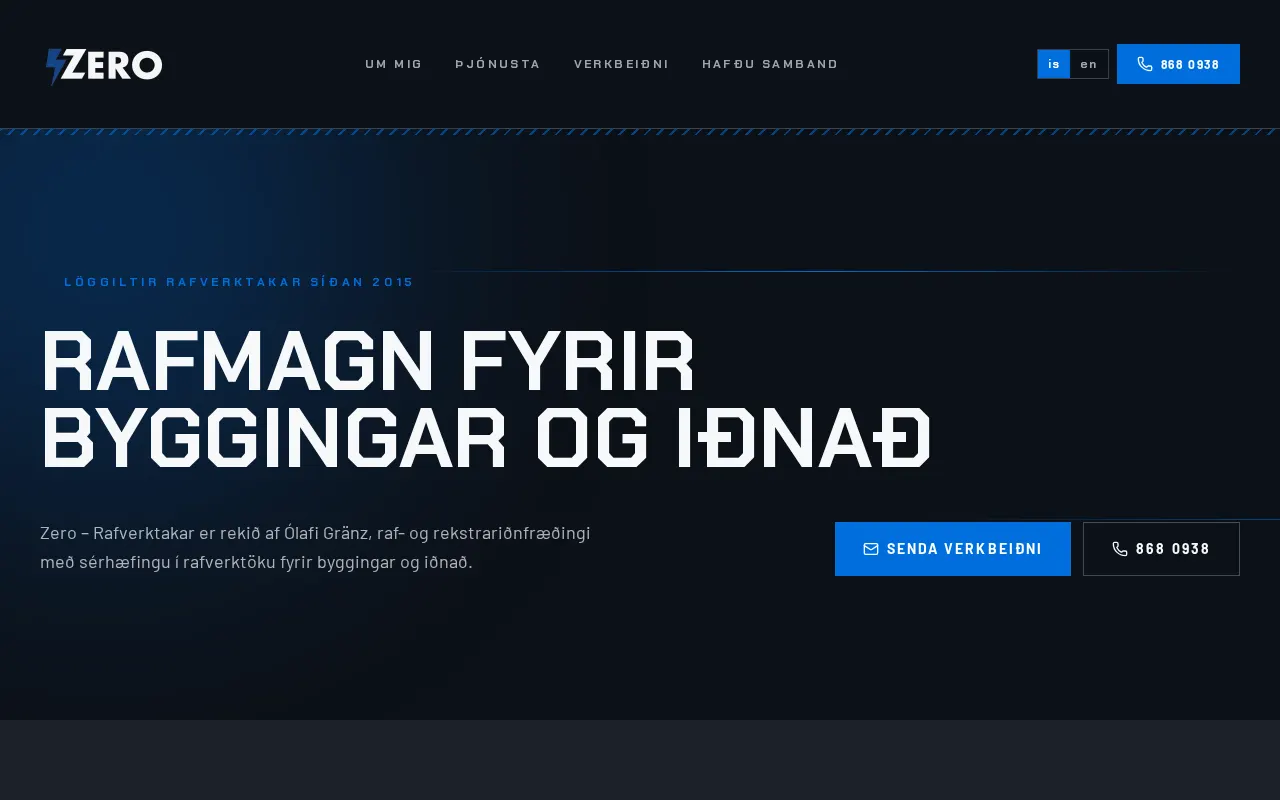 Skjáskot af Zero Rafverktakar